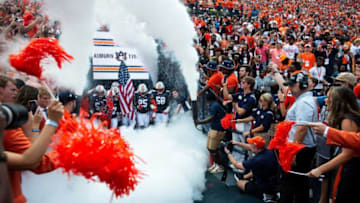 Auburn football players take the field before the game as Auburn Tigers take on Penn State Nittany Lions at Jordan-Hare Stadium in Auburn, Ala., on Saturday, Sept. 17, 2022. Penn State Nittany Lions defeated Auburn Tigers 41-12.