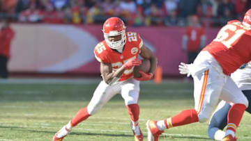 Dec 28, 2014; Kansas City, MO, USA; Kansas City Chiefs running back Jamaal Charles (25) runs the ball during the first half against the San Diego Chargers at Arrowhead Stadium. Mandatory Credit: Denny Medley-USA TODAY Sports