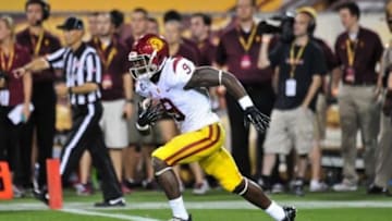 Sep 28, 2013; Tempe, AZ, USA; USC Trojans wide receiver Marqise Lee (9) during the game against the Arizona State Sun Devils at Sun Devil Stadium. Mandatory Credit: Matt Kartozian-USA TODAY Sports