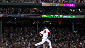 BOSTON, MA - JUNE 26: J.D. Martinez #28 of the Boston Red Sox rounds the bases after hitting a solo home run during the sixth inning of a game against the Los Angeles Angels of Anaheim on June 26, 2018 at Fenway Park in Boston, Massachusetts. (Photo by Billie Weiss/Boston Red Sox/Getty Images)