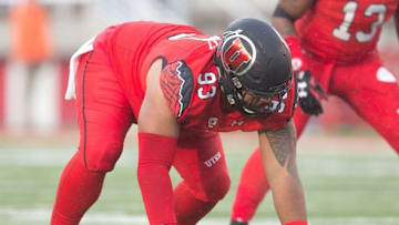 Nov 28, 2015; Salt Lake City, UT, USA; Utah Utes defensive tackle Lowell Lotulelei (93) lines up for a play during the second half against the Colorado Buffaloes at Rice-Eccles Stadium. Utah won 20-14. Mandatory Credit: Russ Isabella-USA TODAY Sports
