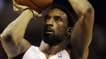 Oct 17, 2013; Charlotte, NC, USA; Charlotte Bobcats guard Ben Gordon (8) shoots a foul shot during the pre season game against the Philadelphia 76ers at Time Warner Cable Arena. Bobcats win 110-84. Mandatory Credit: Sam Sharpe-USA TODAY Sports