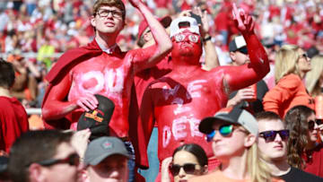 STILLWATER, OK - NOVEMBER 04: Oklahoma Sooners fans during the game against the Oklahoma State Cowboys at Boone Pickens Stadium on November 4, 2017 in Stillwater, Oklahoma. Oklahoma defeated Oklahoma State 62-52. (Photo by Brett Deering/Getty Images) *** Local Caption ***