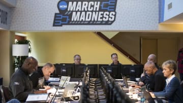 NEW YORK, NY - MARCH 8: Led by committee chairman Mark Hollis (3rd from L), the NCAA Basketball Tournament Selection Committee meets on Wednesday afternoon, March 8, 2017 in New York City. The committee is gathered in New York to begin the five-day process of selecting and seeding the field of 68 teams for the NCAA MenÕs Basketball Tournament. The final bracket will be released on Sunday evening following the completion of conference tournaments. (Photo by Drew Angerer/Getty Images)
