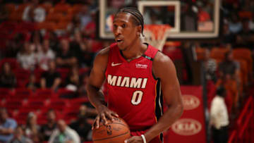 MIAMI, FL - MARCH 19: Josh Richardson #0 of the Miami Heat handles the ball against the Denver Nuggets on March 19, 2018 at American Airlines Arena in Miami, Florida. NOTE TO USER: User expressly acknowledges and agrees that, by downloading and or using this Photograph, user is consenting to the terms and conditions of the Getty Images License Agreement. Mandatory Copyright Notice: Copyright 2018 NBAE (Photo by Issac Baldizon/NBAE via Getty Images)