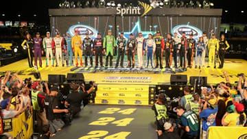 May 16, 2015; Concord, NC, USA; General view of the drivers before the NASCAR Sprint All-Star Race at Charlotte Motor Speedway. Mandatory Credit: Randy Sartin-USA TODAY Sports