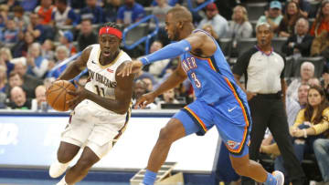 OKLAHOMA CITY, OK - NOVEMBER 02: Jrue Holiday #11 of the New Orleans Pelicans :(Photo by Ron Jenkins/Getty Images)