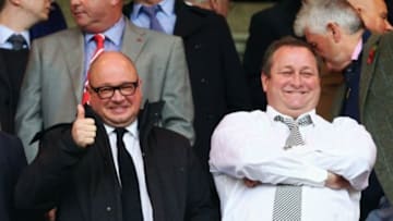 SUNDERLAND, ENGLAND - OCTOBER 25: Newcastle owner Mike Ashley (R) and Managing Director Lee Charnley (L) are seen on the stand prior to the Barclays Premier League match between Sunderland and Newcastle United at Stadium of Light on October 25, 2015 in Sunderland, England. (Photo by Mark Runnacles/Getty Images)