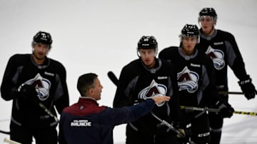 CENTENNIAL, CO - SEPTEMBER 23: Avalanche coach Jared Bednar talks his team through a drill during the first day of training camp at Family Sports Ice Arena in Centennial, Colorado on September 23, 2016. (Photo by Seth McConnell/The Denver Post via Getty Images)