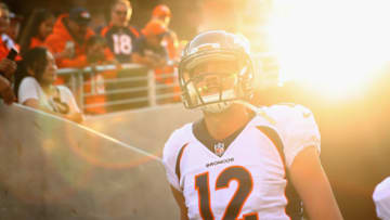 SANTA CLARA, CA - AUGUST 19: Paxton Lynch #12 of the Denver Broncos walks on to the field for their game against the San Francisco 49ers at Levi's Stadium on August 19, 2017 in Santa Clara, California. (Photo by Ezra Shaw/Getty Images)
