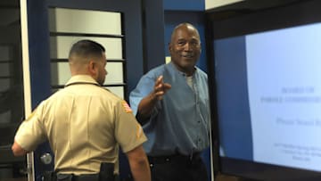 LOVELOCK, NV - JULY 20: O.J. Simpson attends a parole hearing at Lovelock Correctional Center July 20, 2017 in Lovelock, Nevada. Simpson is serving a nine to 33 year prison term for a 2007 armed robbery and kidnapping conviction. (Photo by Jason Bean-Pool/Getty Images)