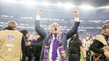 MINNEAPOLIS, MN - JANUARY 14: Owner Zygi Wilf of the Minnesota Vikings celebrates after the NFC Divisional Playoff game against the New Orleans Saints on January 14, 2018 at U.S. Bank Stadium in Minneapolis, Minnesota. The Vikings defeated the Saints 29-24. (Photo by Adam Bettcher/Getty Images)