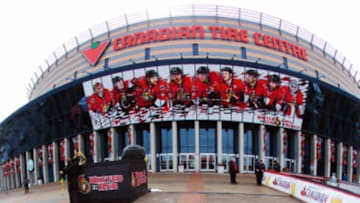 Apr 22, 2015; Ottawa, Ontario, CAN; A general view of the Ottawa Senators logo outside of the Canadian Tire Centre prior to game four of the first round of the 2015 Stanley Cup Playoffs. Mandatory Credit: Jean-Yves Ahern-USA TODAY Sports