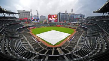 ATLANTA, GA - APRIL 22: A general view of SunTrust Park during a rain delay before the game between the New York Mets and the Atlanta Braves on April 22, 2018 in Atlanta, Georgia. (Photo by Scott Cunningham/Getty Images)