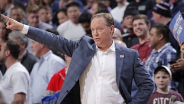 SACRAMENTO, CA - FEBRUARY 10: Head coach Mike Budenholzer of the Atlanta Hawks coaches against the Sacramento Kings on February 10, 2017 at Golden 1 Center in Sacramento, California. NOTE TO USER: User expressly acknowledges and agrees that, by downloading and or using this photograph, User is consenting to the terms and conditions of the Getty Images Agreement. Mandatory Copyright Notice: Copyright 2017 NBAE (Photo by Rocky Widner/NBAE via Getty Images)