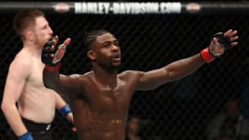 ATLANTIC CITY, NJ - APRIL 21: Aljamain Sterling reacts after the conclusion of his bantamweight fight against Brett Johns during the UFC Fight Night event at the Boardwalk Hall on April 21, 2018 in Atlantic City, New Jersey. (Photo by Patrick Smith/Zuffa LLC/Zuffa LLC via Getty Images)
