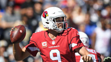 LOS ANGELES, CA - SEPTEMBER 16: Quarterback Sam Bradford #9 of the Arizona Cardinals passes in the third quarter against the Los Angeles Rams at Los Angeles Memorial Coliseum on September 16, 2018 in Los Angeles, California. (Photo by Harry How/Getty Images)