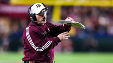Oct 22, 2022; Columbia, South Carolina, USA; Texas A&M Aggies head coach Jimbo Fisher directs his team against the South Carolina Gamecocks in the second quarter at Williams-Brice Stadium. Mandatory Credit: Jeff Blake-USA TODAY Sports
