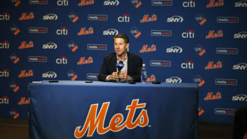 NEW YORK, NY - SEPTEMBER 30: New York Mets COO Jeff Wilpon speaks to the media prior to a game against the Miami Marlins at Citi Field on September 30, 2018 in the Flushing neighborhood of the Queens borough of New York City. (Photo by Adam Hunger/Getty Images)