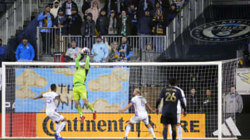 Mar 25, 2023; Philadelphia, Pennsylvania, USA; Orlando City SC goalkeeper Mason Stajduhar (31) makes a save in the second half against the Philadelphia Union at Subaru Park. Mandatory Credit: Gregory Fisher-USA TODAY Sports