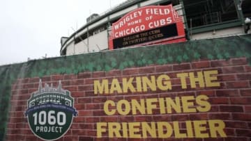 Mar 25, 2015; Chicago, IL, USA; A general view as construction and renovation work continues at Wrigley Field in advance of the MLB baseball season opener. Mandatory Credit: Jerry Lai-USA TODAY Sports