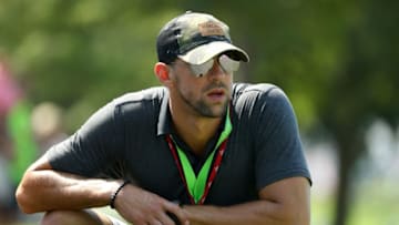 CHARLOTTE, NC - AUGUST 10: Swimmer Michael Phelps looks on during the first round of the 2017 PGA Championship at Quail Hollow Club on August 10, 2017 in Charlotte, North Carolina. (Photo by Scott Halleran/PGA of America via Getty Images)
