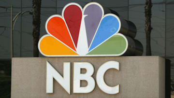 BURBANK, CA - AUGUST 28: The NBC peacock logo is seen on the NBC studios building August 28, 2003 in Burbank, California. Paris-based Vivendi is in the final stages of a long and drawn-out auction of its U.S.-based media assets, collectively known as Vivendi Universal Entertainment, or VUE. NBC is an auction favorite. (Photo by David McNew/Getty Images)