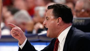 TUCSON, AZ - DECEMBER 30: Head coach Sean Miller of the Arizona Wildcats gestures during the first half of the college basketball game against the Arizona State Sun Devils at McKale Center on December 30, 2017 in Tucson, Arizona. (Photo by Chris Coduto/Getty Images)