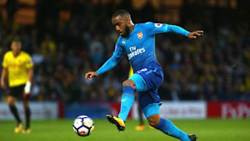 WATFORD, ENGLAND - OCTOBER 14: Alexandre Lacazette of Arsenal in action during the Premier League match between Watford and Arsenal at Vicarage Road on October 14, 2017 in Watford, England. (Photo by Charlie Crowhurst/Getty Images)