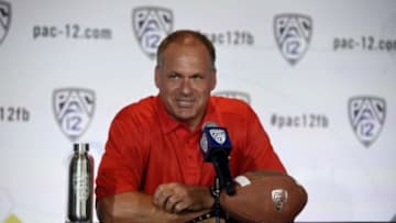 Jul 23, 2014; Hollywood, CA, USA; Arizona Wildcats head coach Rich Rodriguez talks to the media during the Pac-12 Media Day at the Studios at Paramount. Mandatory Credit: Kelvin Kuo-USA TODAY Sports