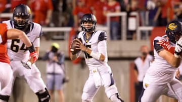 Oct 10, 2015; Salt Lake City, UT, USA; California Golden Bears quarterback Jared Goff (16) drops back to pass during the first half against the Utah Utes at Rice-Eccles Stadium. Utah won 30-24. Mandatory Credit: Russ Isabella-USA TODAY Sports
