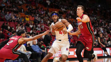 Saddiq Bey, Detroit Pistons and Duncan Robinson, Miami Heat. Photo by Mark Brown/Getty Images
