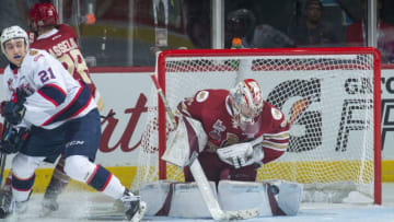 REGINA, SK - MAY 27: Evan Fitzpatrick #31 of Acadie-Bathurst Titan makes a first period save against the Regina Pats at Brandt Centre - Evraz Place on May 27, 2018 in Regina, Canada. (Photo by Marissa Baecker/Getty Images)