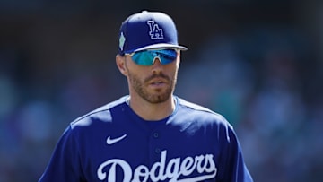 SCOTTSDALE, ARIZONA - MARCH 24: Infielder Freddie Freeman #5 of the Los Angeles Dodgers walks to the dugout during the second inning of the MLB spring training game against the Colorado Rockies at Salt River Fields at Talking Stick on March 24, 2022 in Scottsdale, Arizona. (Photo by Christian Petersen/Getty Images)