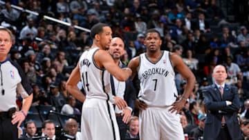 Detroit Pistons Joe Johnson and recently-retired Shaun Livingston were teammates in Brooklyn. (Photo by Jesse D. Garrabrant/NBAE via Getty Images)