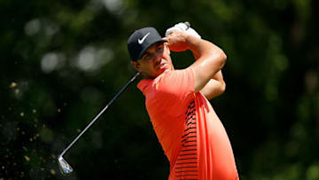 FORT WORTH, TX - MAY 25: Brooks Koepka plays his shot from the ninth tee during round two of the Fort Worth Invitational at Colonial Country Club on May 25, 2018 in Fort Worth, Texas. (Photo by Michael Reaves/Getty Images)
