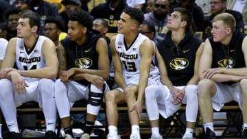 Missouri's Michael Porter Jr. rubs his leg on the bench against the Iowa State at Mizzou Arena in Columbia, Mo., on Friday, Nov. 10, 2017. (John Sleezer/Kansas City Star/TNS via Getty Images)