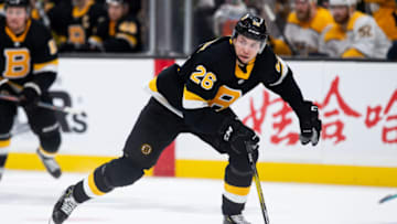 BOSTON, MA - DECEMBER 21: Par Lindholm #26 of the Boston Bruins skates against the Nashville Predators at TD Garden on December 21, 2019 in Boston, Massachusetts. The Predators won 4-3 in overtime. (Photo by Rich Gagnon/Getty Images)