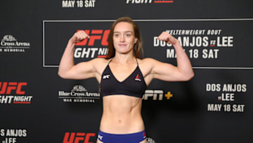 ROCHESTER, NY - MAY 17: Aspen Ladd poses on the scale during the UFC Fight Night weigh-in at Rochester Riverside Hotel on May 17, 2019 in Rochester, New York. (Photo by Michael Owens/Zuffa LLC/Zuffa LLC via Getty Images)
