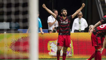 Jul 17, 2016; Portland, OR, USA; Portland Timbers midfielder Diego Valeri (8) celebrates after scoring a goal during the first half in a game against the Seattle Sounders at Providence Park. Mandatory Credit: Troy Wayrynen-USA TODAY Sports