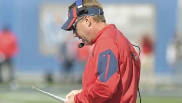 Oct 17, 2015; Memphis, TN, USA; Mississippi Rebels head coach Hugh Freeze during the game against the Memphis Tigers at Liberty Bowl Memorial Stadium. Mandatory Credit: Justin Ford-USA TODAY Sports