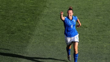 MONTPELLIER, FRANCE - JUNE 25: Aurora Galli of Italy celebrates after scoring her team's second goal during the 2019 FIFA Women's World Cup France Round Of 16 match between Italy and China at Stade de la Mosson on June 25, 2019 in Montpellier, France. (Photo by Elsa/Getty Images)