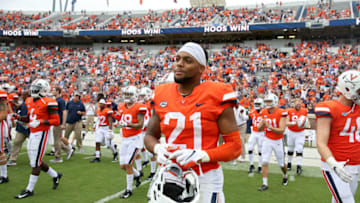 CHARLOTTESVILLE, VA - SEPTEMBER 22: Juan Thornhill #21 of the Virginia Cavaliers after the end of a game at Scott Stadium on September 22, 2018 in Charlottesville, Virginia. (Photo by Ryan M. Kelly/Getty Images)
