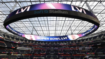 INGLEWOOD, CALIFORNIA - FEBRUARY 01: A view of SoFi Stadium as workers prepare for Super Bowl LVI on February 01, 2022 in Inglewood, California. (Photo by Ronald Martinez/Getty Images)