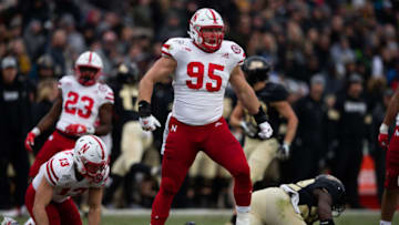 WEST LAFAYETTE, IN - NOVEMBER 02: Nebraska Cornhuskers defensive lineman Ben Stille (95) celebrates a tackle for loss during the college football game between the Purdue Boilermakers and Nebraska Cornhuskers on November 2, 2019, at Ross-Ade Stadium in West Lafayette, IN. (Photo by Zach Bolinger/Icon Sportswire via Getty Images)