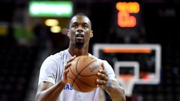 Jun 16, 2016; Cleveland, OH, USA; Golden State Warriors forward Harrison Barnes (40) warms up before game six of the NBA Finals against the Cleveland Cavaliers at Quicken Loans Arena. Mandatory Credit: Bob Donnan-USA TODAY Sports