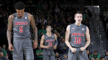 SOUTH BEND, IN - JANUARY 11: Ryan McMahon #30 of the Louisville Cardinals reacts in the first half of the game against the Notre Dame Fighting Irish at Purcell Pavilion on January 11, 2020 in South Bend, Indiana. (Photo by Joe Robbins/Getty Images)