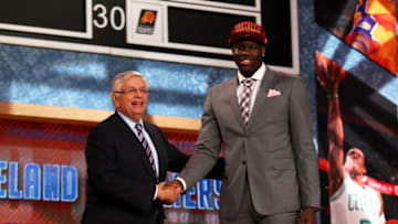 Anthony Bennett of the Cleveland Cavaliers (right) poses for a photo at the 2013 NBA Draft. (Photo by Mike Stobe/Getty Images)