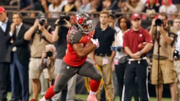 Oct 5, 2014; New Orleans, LA, USA; Tampa Bay Buccaneers running back Doug Martin (22) against the New Orleans Saints during the first quarter of a game at Mercedes-Benz Superdome. Mandatory Credit: Derick E. Hingle-USA TODAY Sports
