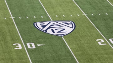 BERKELEY, CA - DECEMBER 1: A general view of the field and the Pac-12 logo in Memorial Stadium on the day of the 121st Big Game played between the California Golden Bears and the Stanford Cardinal football teams on December 1, 2018 at the University of California in Berkeley, California. (Photo by David Madison/Getty Images)